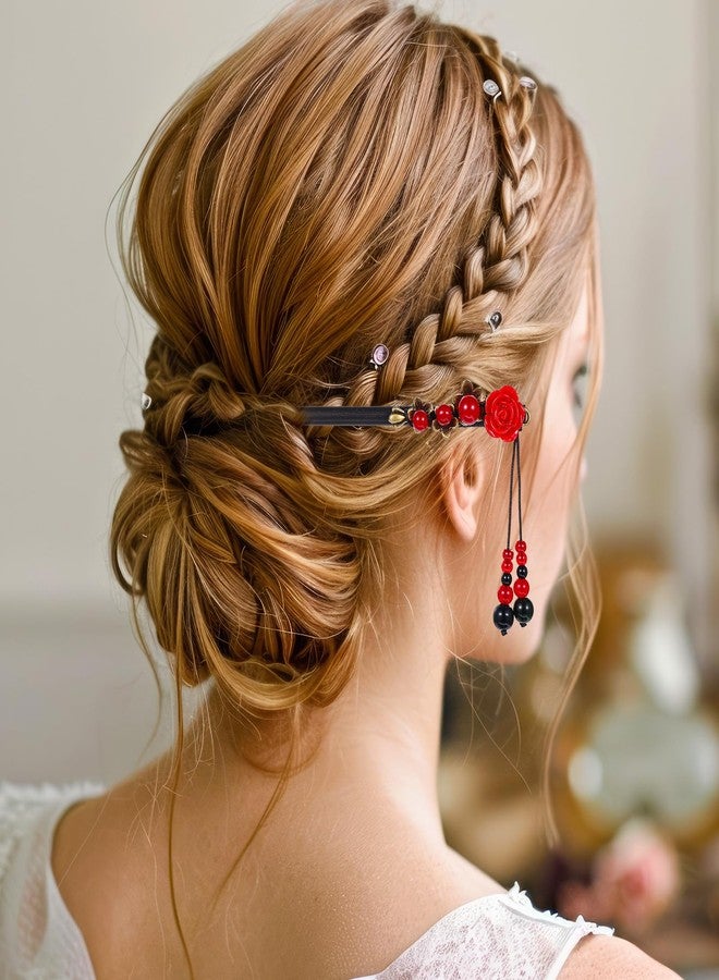 Apausvcm 2 Pcs Chinese Wooden Hair Sticks, Chinese Hair Pins for Women Retro Handmade Wooden Hairpins Flower Tassel Hair Chopsticks Japanese Hair Accessories Classic Hair Pins for Long Hair - Image 4